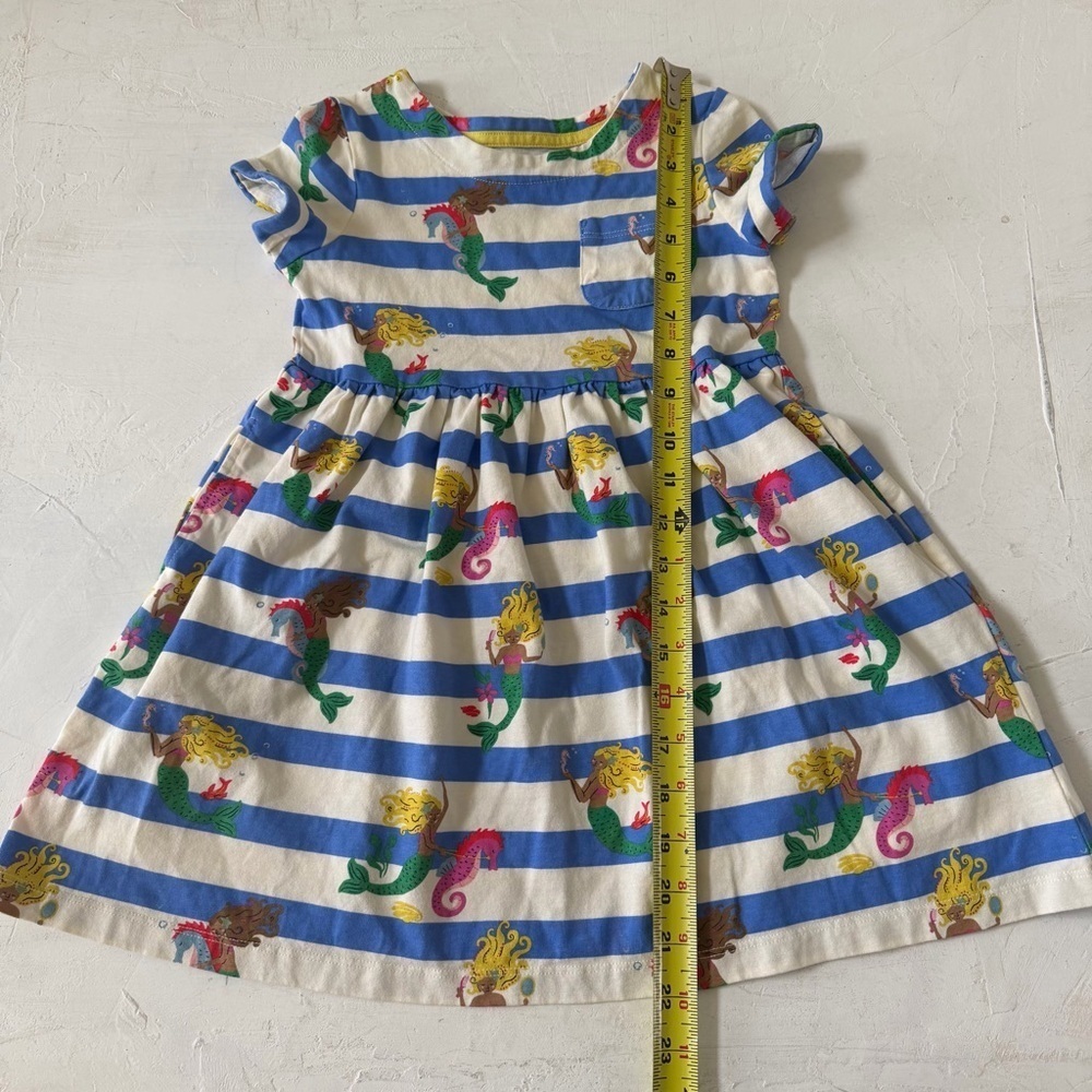 Mini Boden Kids' Print Cotton Jersey Dress Surf Blue Mermaid Stripe Size 5/6 - Picture 6 of 6